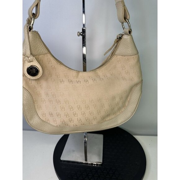 DOONEY & BOURKE DB Cream Canvas Leather Hobo Shoulder Bag Handbag Purse - Picture 3 of 10